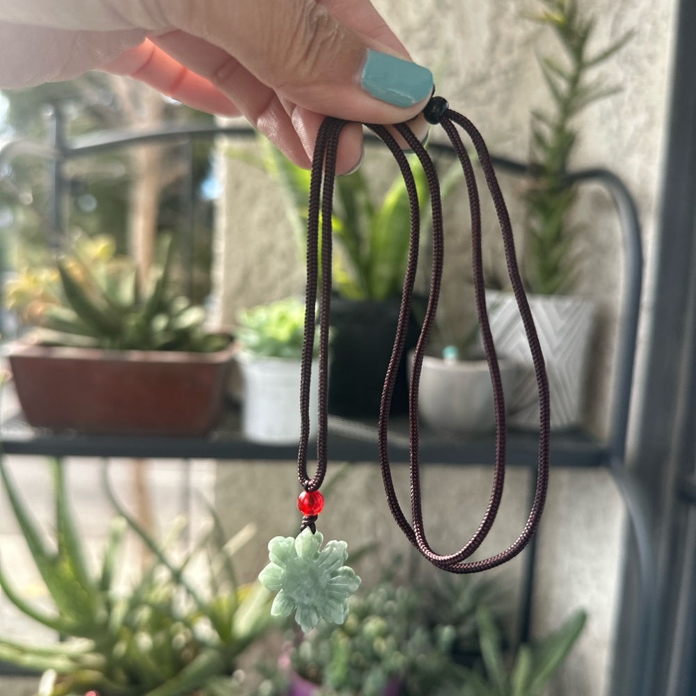 Jade Filipino Sun Pendant Necklace Braided Rope - Natural Stone, Philippine Sun - Picture 3 of 7